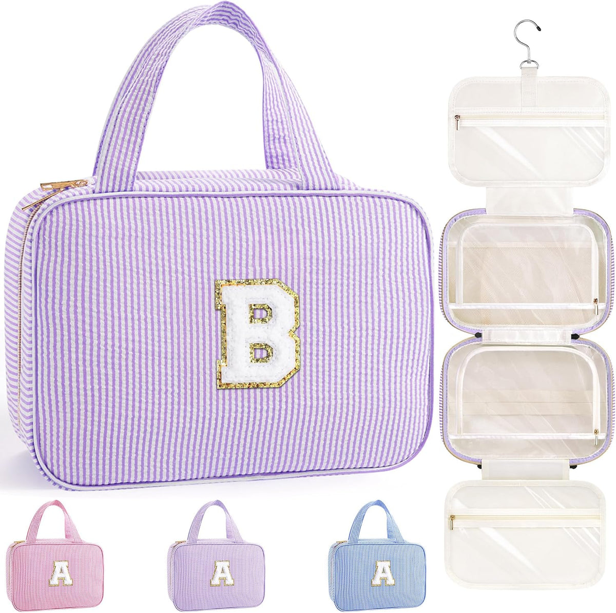 Travel Hanging Toiletry Bag & Makeup Bag for Women Girls Kids Gifts | Girls Kids Travel Organizer, Personalized Initial Toiletry Pouch Shower Bag, Birthday Gifts for Women Teen Girls, Pink A