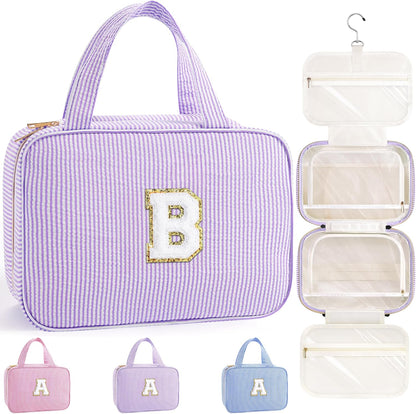 Travel Hanging Toiletry Bag & Makeup Bag for Women Girls Kids Gifts | Girls Kids Travel Organizer, Personalized Initial Toiletry Pouch Shower Bag, Birthday Gifts for Women Teen Girls, Pink A