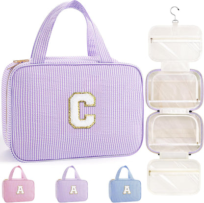Travel Hanging Toiletry Bag & Makeup Bag for Women Girls Kids Gifts | Girls Kids Travel Organizer, Personalized Initial Toiletry Pouch Shower Bag, Birthday Gifts for Women Teen Girls, Pink A