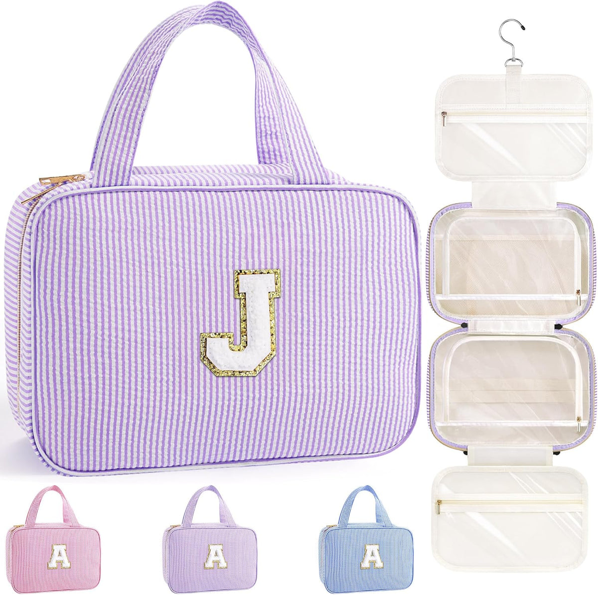 Travel Hanging Toiletry Bag & Makeup Bag for Women Girls Kids Gifts | Girls Kids Travel Organizer, Personalized Initial Toiletry Pouch Shower Bag, Birthday Gifts for Women Teen Girls, Pink A