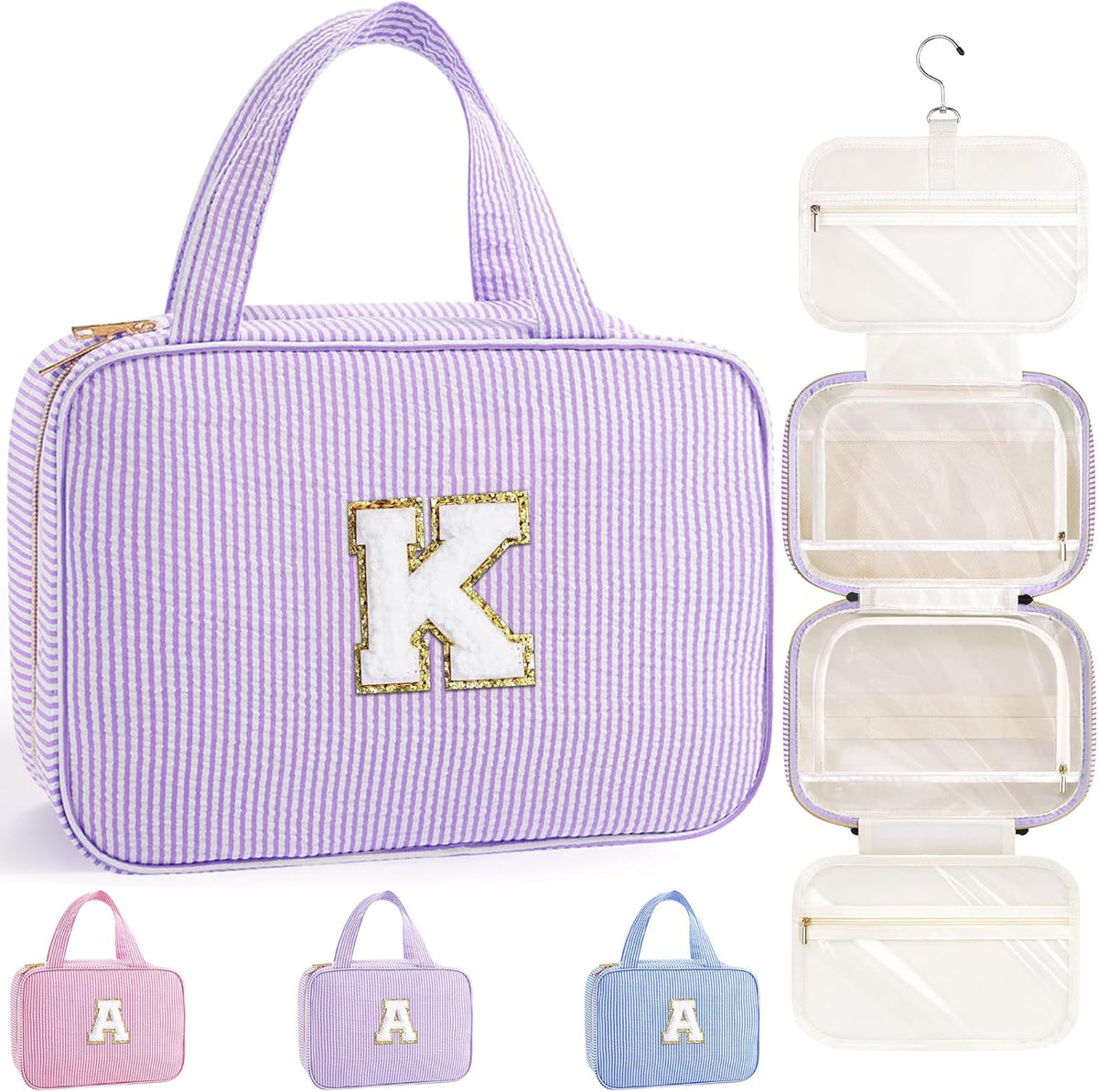 Travel Hanging Toiletry Bag & Makeup Bag for Women Girls Kids Gifts | Girls Kids Travel Organizer, Personalized Initial Toiletry Pouch Shower Bag, Birthday Gifts for Women Teen Girls, Pink A