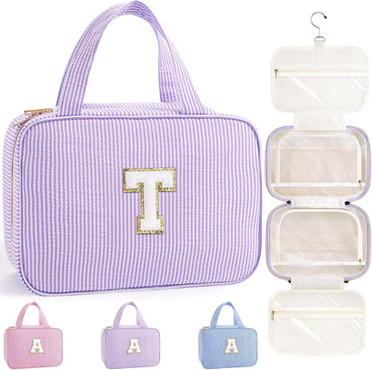 Travel Hanging Toiletry Bag & Makeup Bag for Women Girls Kids Gifts | Girls Kids Travel Organizer, Personalized Initial Toiletry Pouch Shower Bag, Birthday Gifts for Women Teen Girls, Pink A