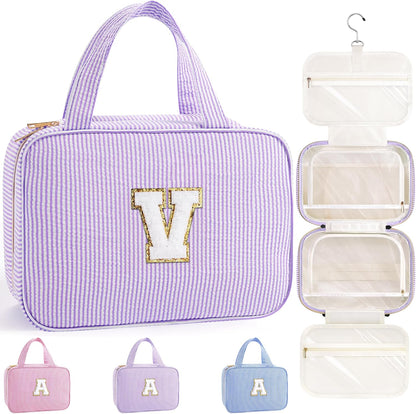 Travel Hanging Toiletry Bag & Makeup Bag for Women Girls Kids Gifts | Girls Kids Travel Organizer, Personalized Initial Toiletry Pouch Shower Bag, Birthday Gifts for Women Teen Girls, Pink A