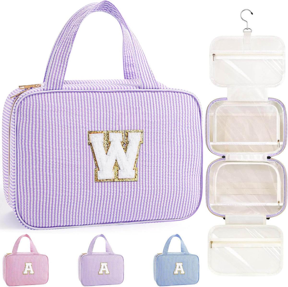 Travel Hanging Toiletry Bag & Makeup Bag for Women Girls Kids Gifts | Girls Kids Travel Organizer, Personalized Initial Toiletry Pouch Shower Bag, Birthday Gifts for Women Teen Girls, Pink A