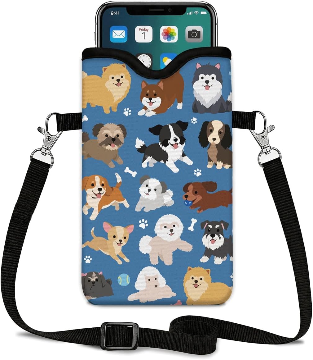 Neoprene Phone Sleeve Pouch Case Bag for Women Men with Crossbody Strap, 7.1x3.9 in, Shockproof Black Cat Mobile Protection Case Bag with Neck Lanyard, Black Cat Garden, Gift for Cats Lovers - Colors A