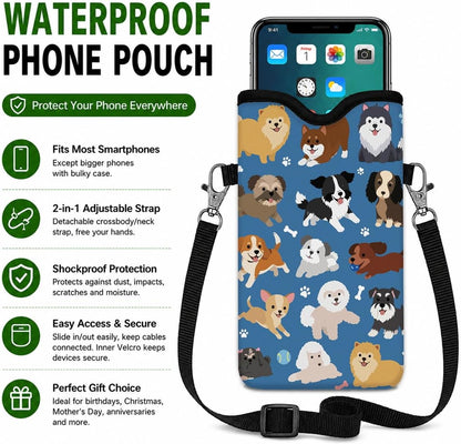 Neoprene Phone Sleeve Pouch Case Bag for Women Men with Crossbody Strap, 7.1x3.9 in, Shockproof Black Cat Mobile Protection Case Bag with Neck Lanyard, Black Cat Garden, Gift for Cats Lovers - Colors A
