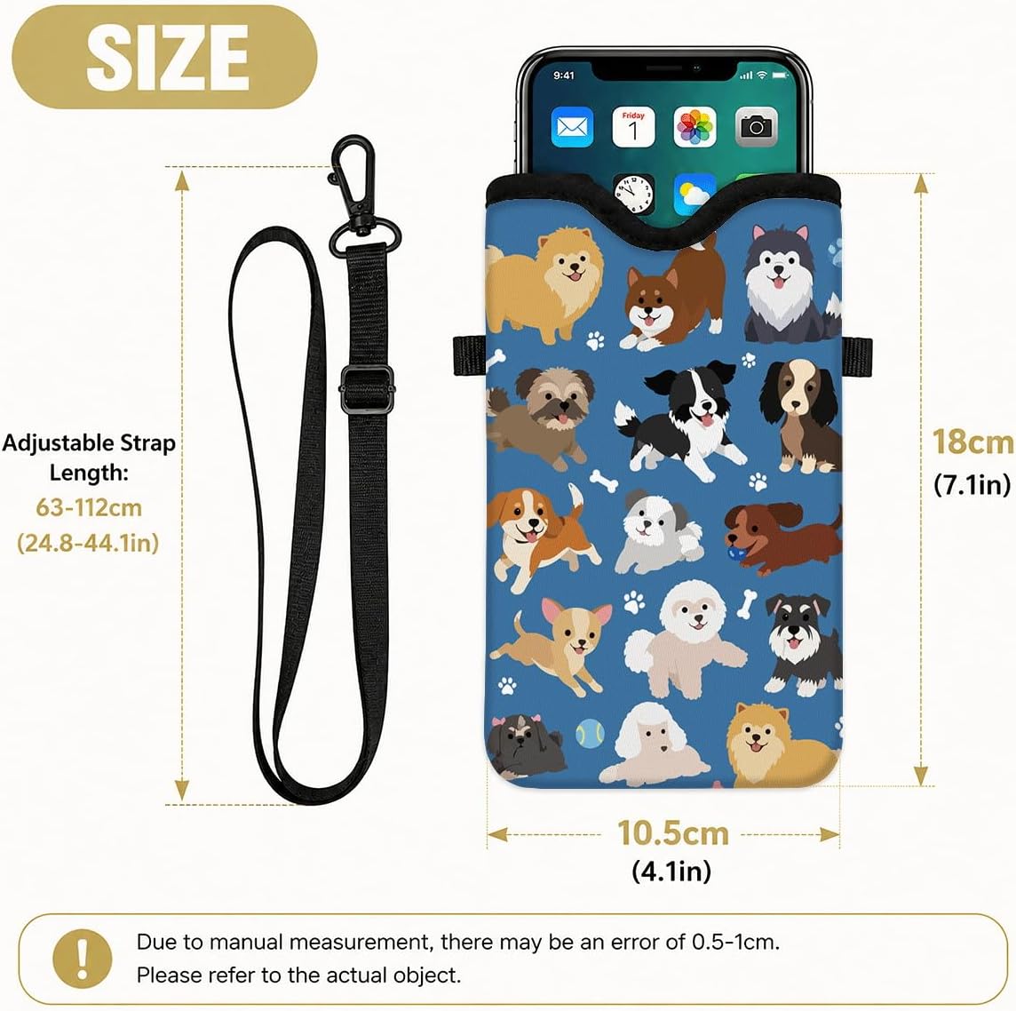 Neoprene Phone Sleeve Pouch Case Bag for Women Men with Crossbody Strap, 7.1x3.9 in, Shockproof Black Cat Mobile Protection Case Bag with Neck Lanyard, Black Cat Garden, Gift for Cats Lovers - Colors A
