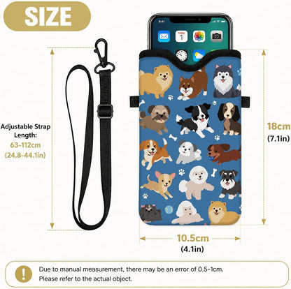 Neoprene Phone Sleeve Pouch Case Bag for Women Men with Crossbody Strap, 7.1x3.9 in, Shockproof Black Cat Mobile Protection Case Bag with Neck Lanyard, Black Cat Garden, Gift for Cats Lovers - Colors A