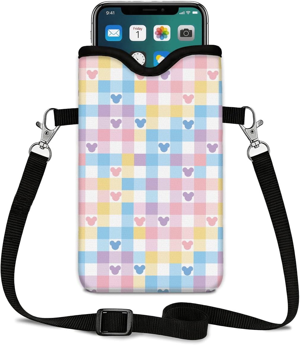 Neoprene Phone Sleeve Pouch Case Bag for Women Men with Crossbody Strap, 7.1x3.9 in, Shockproof Black Cat Mobile Protection Case Bag with Neck Lanyard, Black Cat Garden, Gift for Cats Lovers - Colors A
