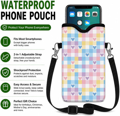 Neoprene Phone Sleeve Pouch Case Bag for Women Men with Crossbody Strap, 7.1x3.9 in, Shockproof Black Cat Mobile Protection Case Bag with Neck Lanyard, Black Cat Garden, Gift for Cats Lovers - Colors A