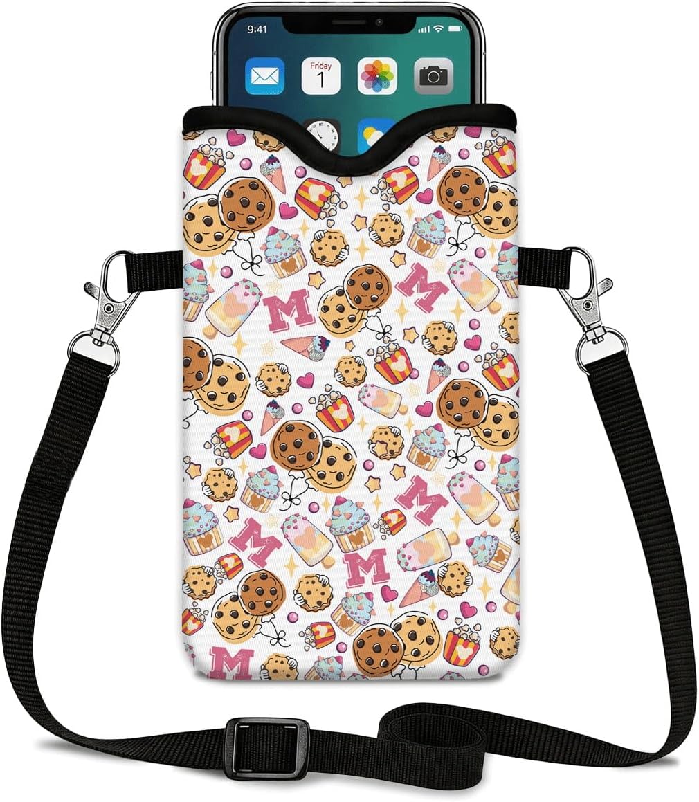 Neoprene Phone Sleeve Pouch Case Bag for Women Men with Crossbody Strap, 7.1x3.9 in, Shockproof Black Cat Mobile Protection Case Bag with Neck Lanyard, Black Cat Garden, Gift for Cats Lovers - Colors A