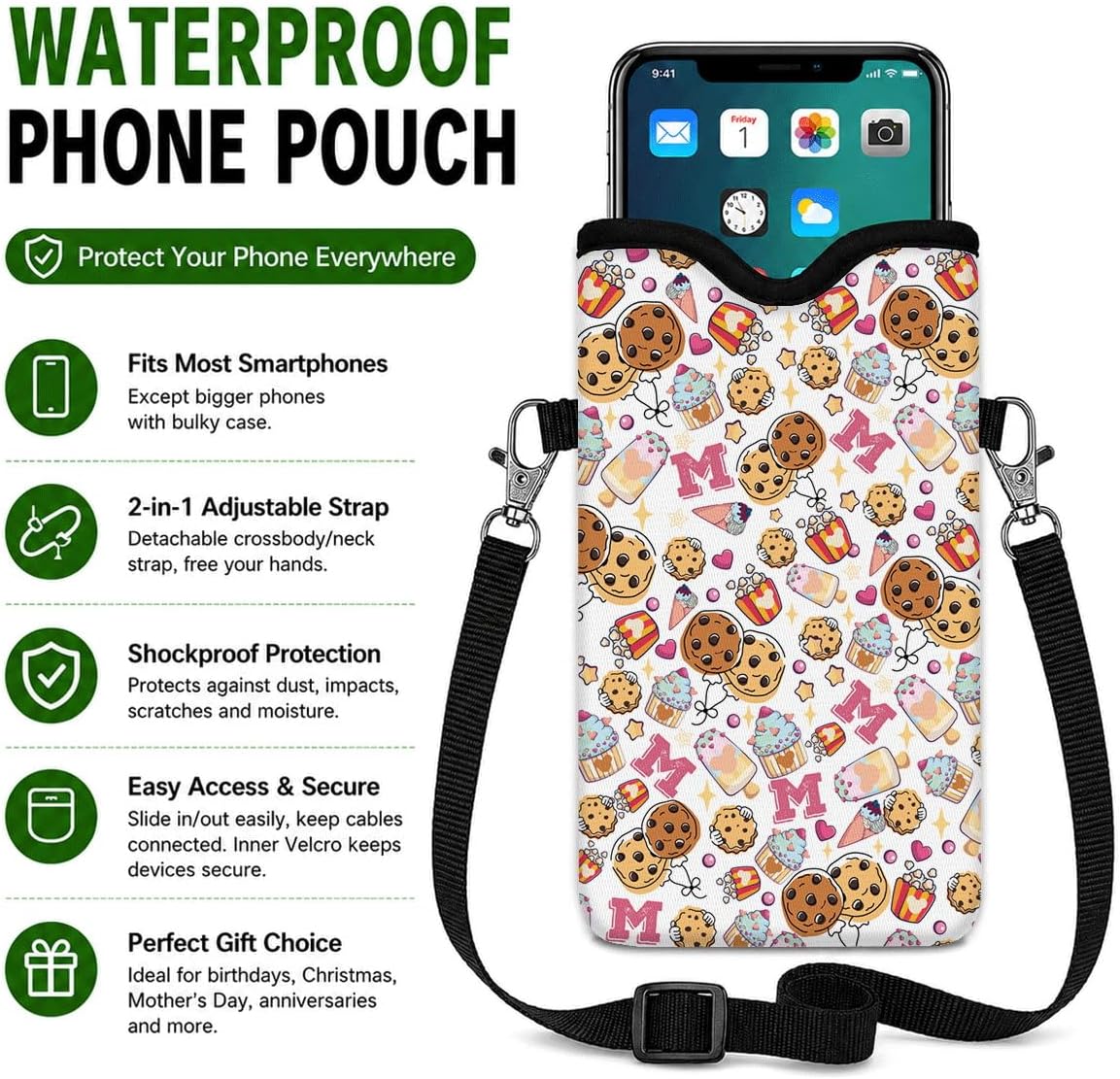Neoprene Phone Sleeve Pouch Case Bag for Women Men with Crossbody Strap, 7.1x3.9 in, Shockproof Black Cat Mobile Protection Case Bag with Neck Lanyard, Black Cat Garden, Gift for Cats Lovers - Colors A