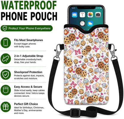 Neoprene Phone Sleeve Pouch Case Bag for Women Men with Crossbody Strap, 7.1x3.9 in, Shockproof Black Cat Mobile Protection Case Bag with Neck Lanyard, Black Cat Garden, Gift for Cats Lovers - Colors A