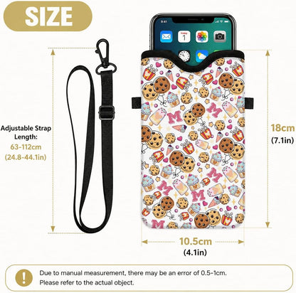 Neoprene Phone Sleeve Pouch Case Bag for Women Men with Crossbody Strap, 7.1x3.9 in, Shockproof Black Cat Mobile Protection Case Bag with Neck Lanyard, Black Cat Garden, Gift for Cats Lovers - Colors A