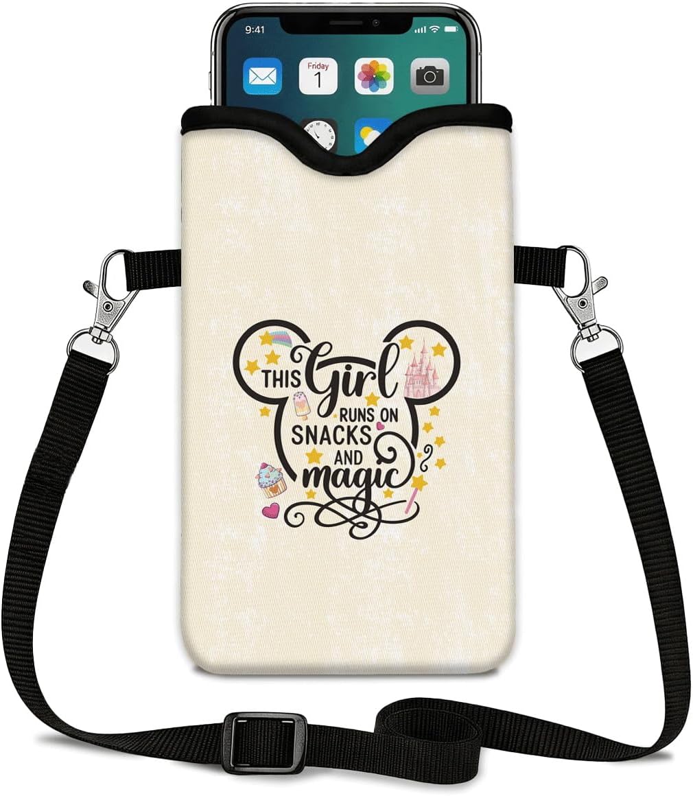 Neoprene Phone Sleeve Pouch Case Bag for Women Men with Crossbody Strap, 7.1x3.9 in, Shockproof Black Cat Mobile Protection Case Bag with Neck Lanyard, Black Cat Garden, Gift for Cats Lovers - Colors A