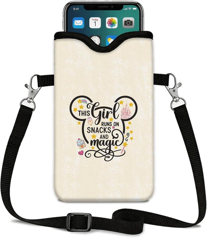 Neoprene Phone Sleeve Pouch Case Bag for Women Men with Crossbody Strap, 7.1x3.9 in, Shockproof Black Cat Mobile Protection Case Bag with Neck Lanyard, Black Cat Garden, Gift for Cats Lovers - Colors A