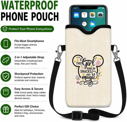 Neoprene Phone Sleeve Pouch Case Bag for Women Men with Crossbody Strap, 7.1x3.9 in, Shockproof Black Cat Mobile Protection Case Bag with Neck Lanyard, Black Cat Garden, Gift for Cats Lovers - Colors A