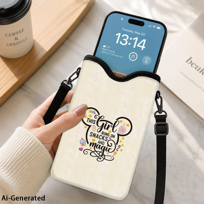 Neoprene Phone Sleeve Pouch Case Bag for Women Men with Crossbody Strap, 7.1x3.9 in, Shockproof Black Cat Mobile Protection Case Bag with Neck Lanyard, Black Cat Garden, Gift for Cats Lovers - Colors A