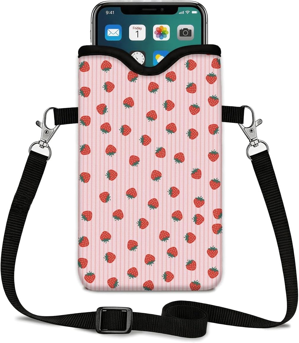 Neoprene Phone Sleeve Pouch Case Bag for Women Men with Crossbody Strap, 7.1x3.9 in, Shockproof Black Cat Mobile Protection Case Bag with Neck Lanyard, Black Cat Garden, Gift for Cats Lovers - Colors A
