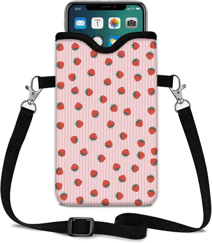 Neoprene Phone Sleeve Pouch Case Bag for Women Men with Crossbody Strap, 7.1x3.9 in, Shockproof Black Cat Mobile Protection Case Bag with Neck Lanyard, Black Cat Garden, Gift for Cats Lovers - Colors A