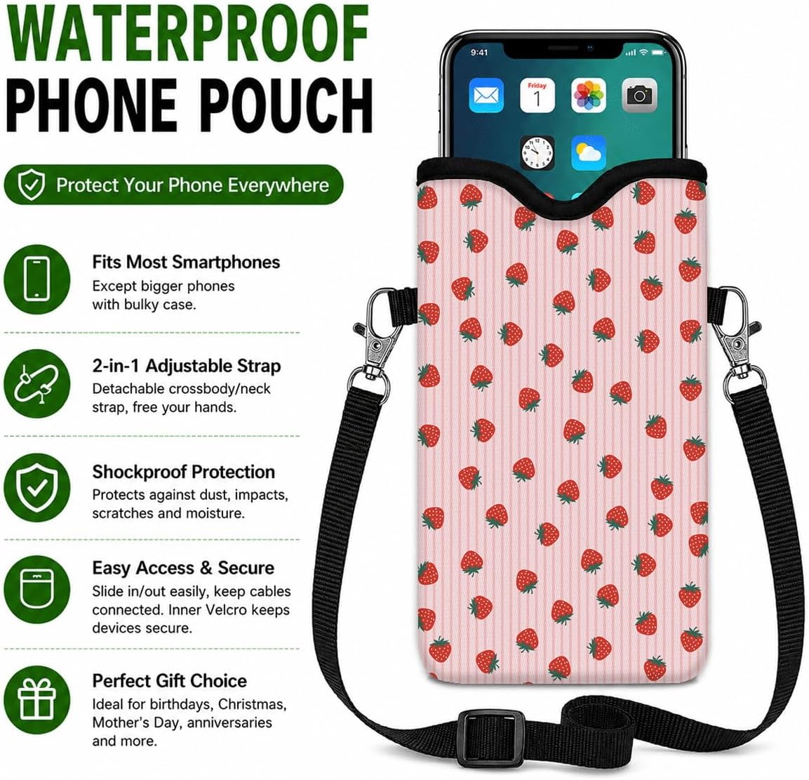 Neoprene Phone Sleeve Pouch Case Bag for Women Men with Crossbody Strap, 7.1x3.9 in, Shockproof Black Cat Mobile Protection Case Bag with Neck Lanyard, Black Cat Garden, Gift for Cats Lovers - Colors A