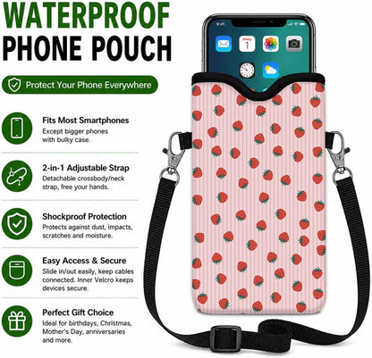 Neoprene Phone Sleeve Pouch Case Bag for Women Men with Crossbody Strap, 7.1x3.9 in, Shockproof Black Cat Mobile Protection Case Bag with Neck Lanyard, Black Cat Garden, Gift for Cats Lovers - Colors A