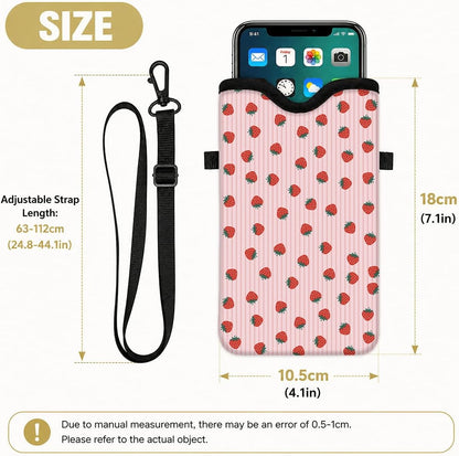 Neoprene Phone Sleeve Pouch Case Bag for Women Men with Crossbody Strap, 7.1x3.9 in, Shockproof Black Cat Mobile Protection Case Bag with Neck Lanyard, Black Cat Garden, Gift for Cats Lovers - Colors A