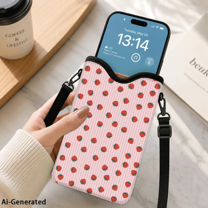 Neoprene Phone Sleeve Pouch Case Bag for Women Men with Crossbody Strap, 7.1x3.9 in, Shockproof Black Cat Mobile Protection Case Bag with Neck Lanyard, Black Cat Garden, Gift for Cats Lovers - Colors A