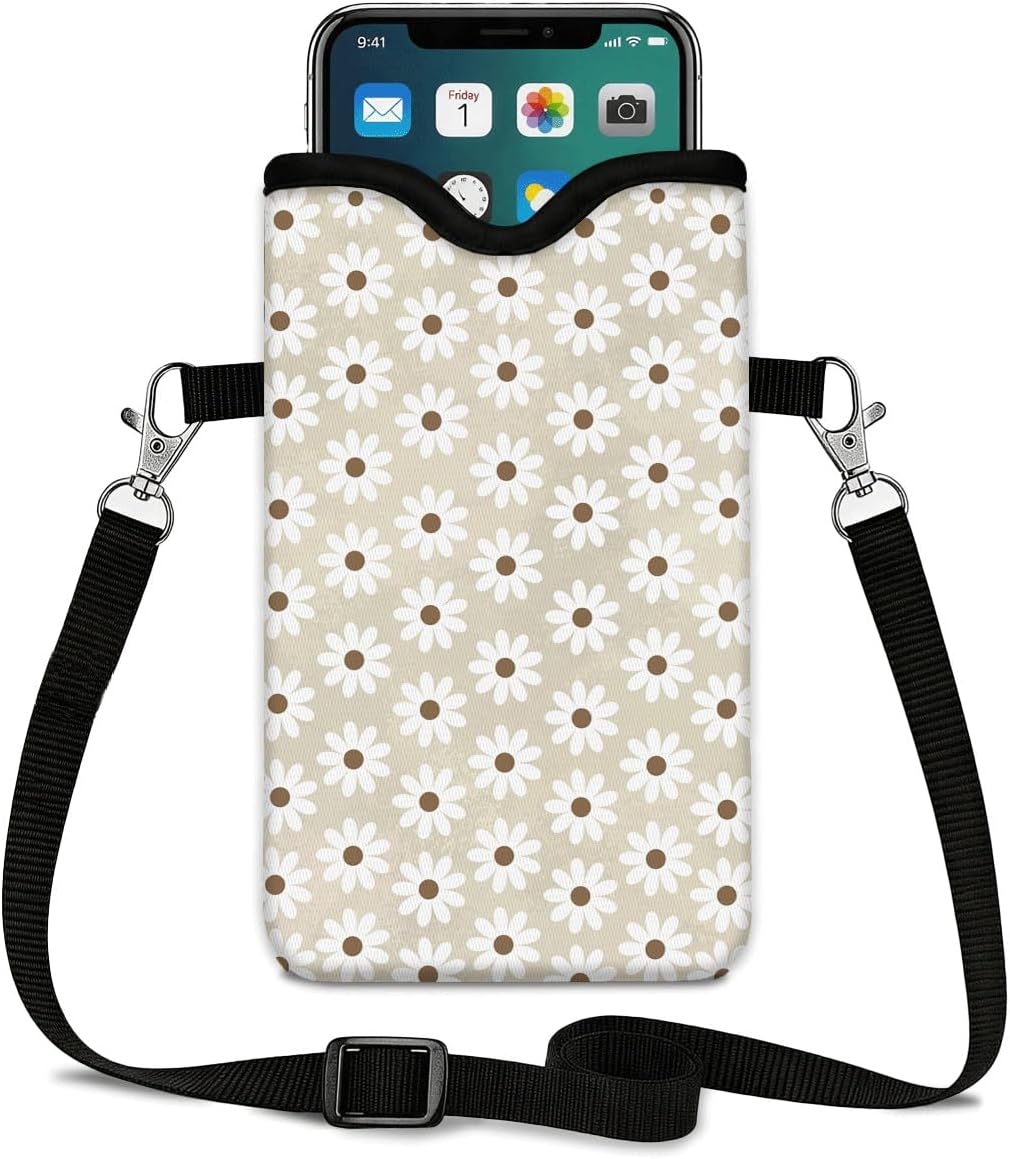 Neoprene Phone Sleeve Pouch Case Bag for Women Men with Crossbody Strap, 7.1x3.9 in, Shockproof Black Cat Mobile Protection Case Bag with Neck Lanyard, Black Cat Garden, Gift for Cats Lovers - Colors A