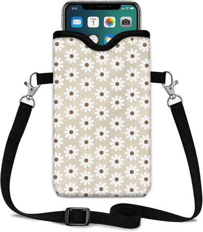 Neoprene Phone Sleeve Pouch Case Bag for Women Men with Crossbody Strap, 7.1x3.9 in, Shockproof Black Cat Mobile Protection Case Bag with Neck Lanyard, Black Cat Garden, Gift for Cats Lovers - Colors A