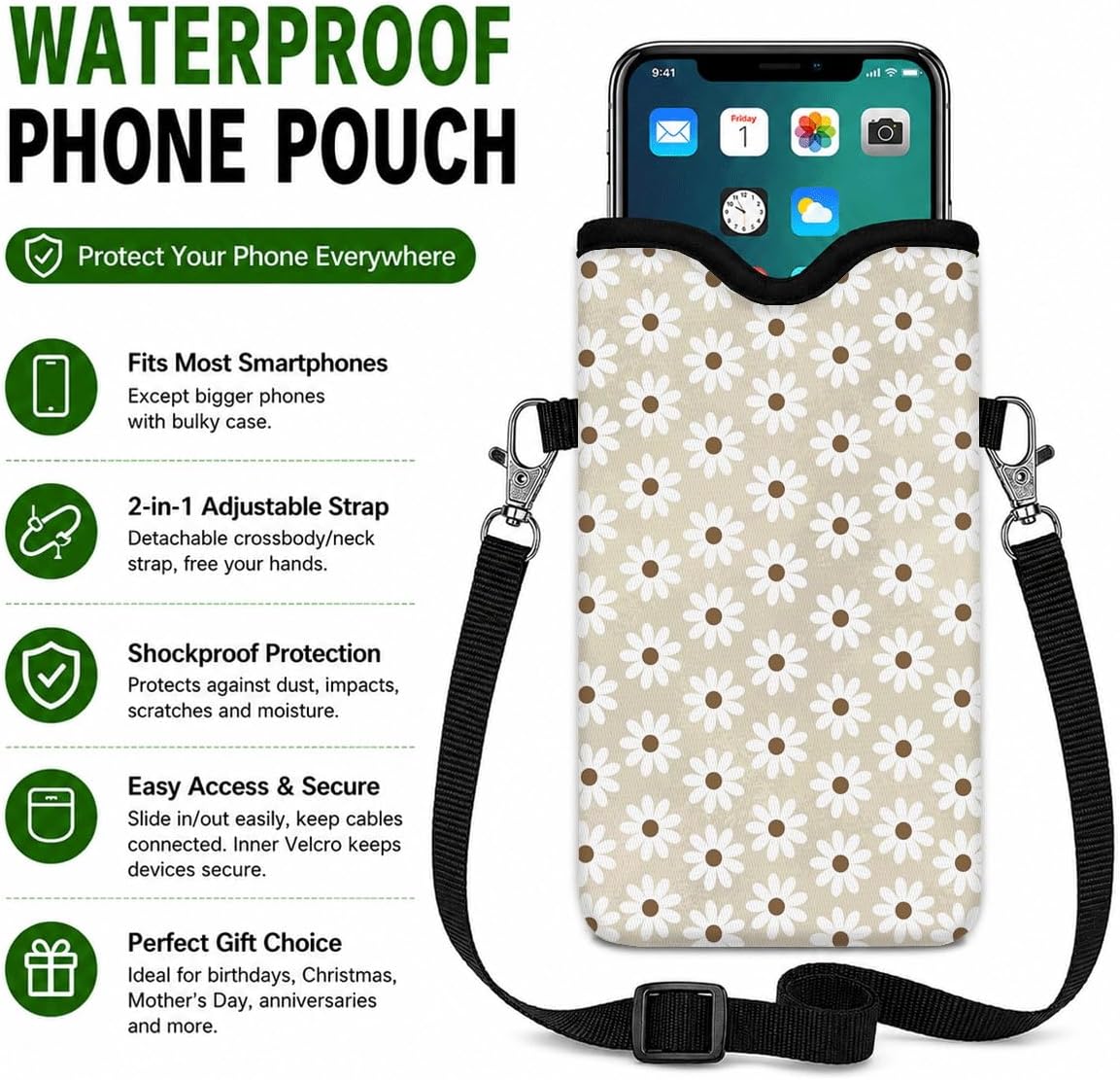Neoprene Phone Sleeve Pouch Case Bag for Women Men with Crossbody Strap, 7.1x3.9 in, Shockproof Black Cat Mobile Protection Case Bag with Neck Lanyard, Black Cat Garden, Gift for Cats Lovers - Colors A