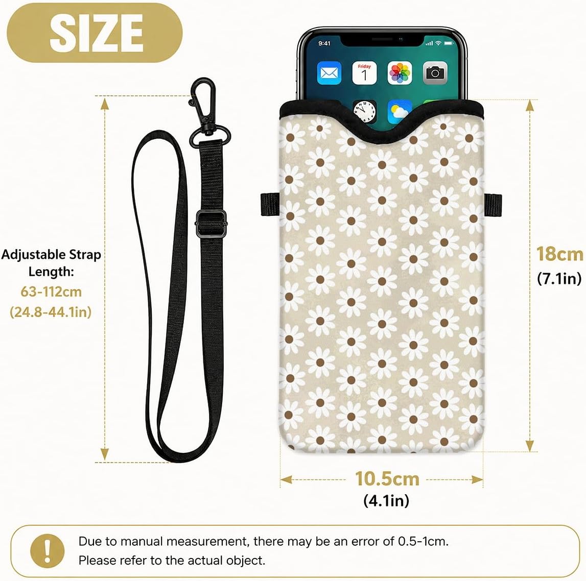 Neoprene Phone Sleeve Pouch Case Bag for Women Men with Crossbody Strap, 7.1x3.9 in, Shockproof Black Cat Mobile Protection Case Bag with Neck Lanyard, Black Cat Garden, Gift for Cats Lovers - Colors A