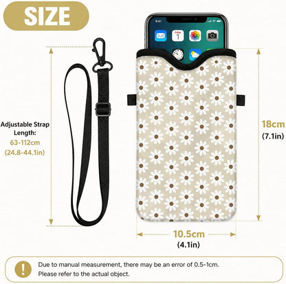 Neoprene Phone Sleeve Pouch Case Bag for Women Men with Crossbody Strap, 7.1x3.9 in, Shockproof Black Cat Mobile Protection Case Bag with Neck Lanyard, Black Cat Garden, Gift for Cats Lovers - Colors A