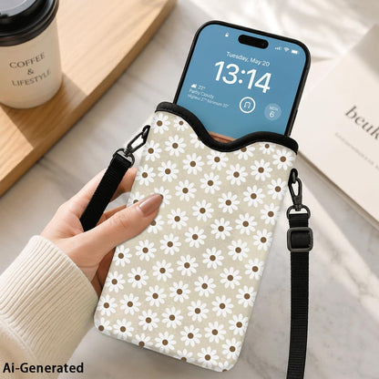 Neoprene Phone Sleeve Pouch Case Bag for Women Men with Crossbody Strap, 7.1x3.9 in, Shockproof Black Cat Mobile Protection Case Bag with Neck Lanyard, Black Cat Garden, Gift for Cats Lovers - Colors A