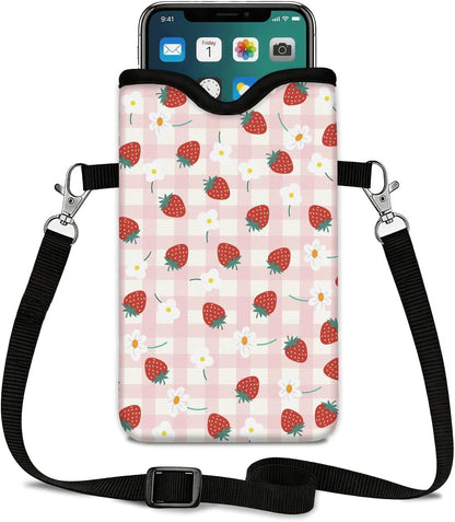 Neoprene Phone Sleeve Pouch Case Bag for Women Men with Crossbody Strap, 7.1x3.9 in, Shockproof Black Cat Mobile Protection Case Bag with Neck Lanyard, Black Cat Garden, Gift for Cats Lovers - Colors A