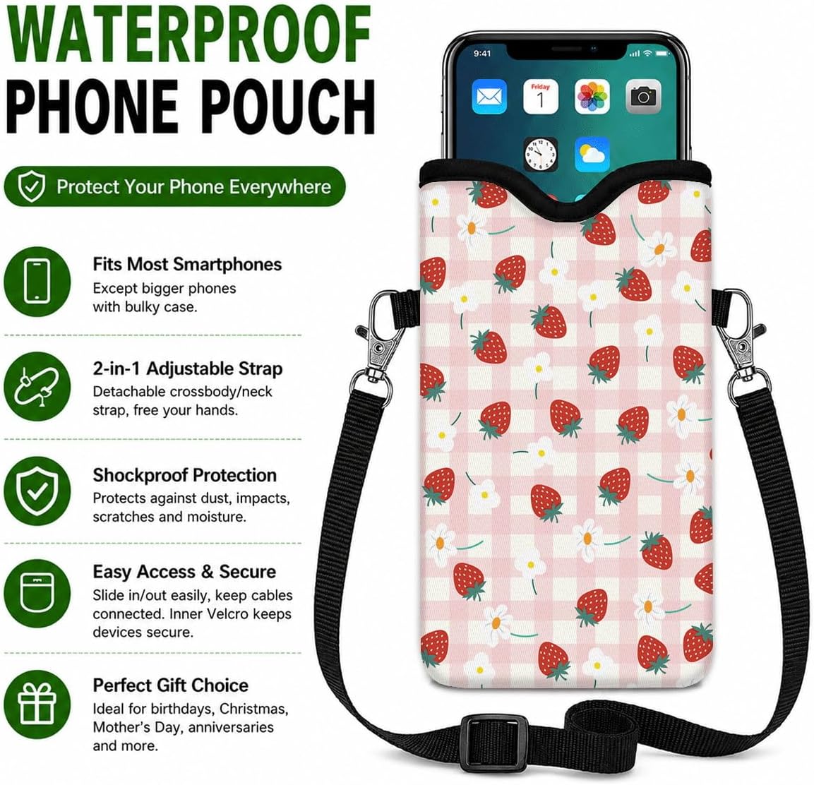 Neoprene Phone Sleeve Pouch Case Bag for Women Men with Crossbody Strap, 7.1x3.9 in, Shockproof Black Cat Mobile Protection Case Bag with Neck Lanyard, Black Cat Garden, Gift for Cats Lovers - Colors A