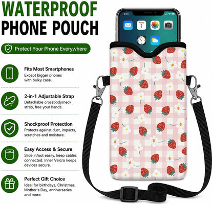 Neoprene Phone Sleeve Pouch Case Bag for Women Men with Crossbody Strap, 7.1x3.9 in, Shockproof Black Cat Mobile Protection Case Bag with Neck Lanyard, Black Cat Garden, Gift for Cats Lovers - Colors A