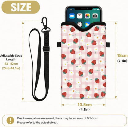 Neoprene Phone Sleeve Pouch Case Bag for Women Men with Crossbody Strap, 7.1x3.9 in, Shockproof Black Cat Mobile Protection Case Bag with Neck Lanyard, Black Cat Garden, Gift for Cats Lovers - Colors A