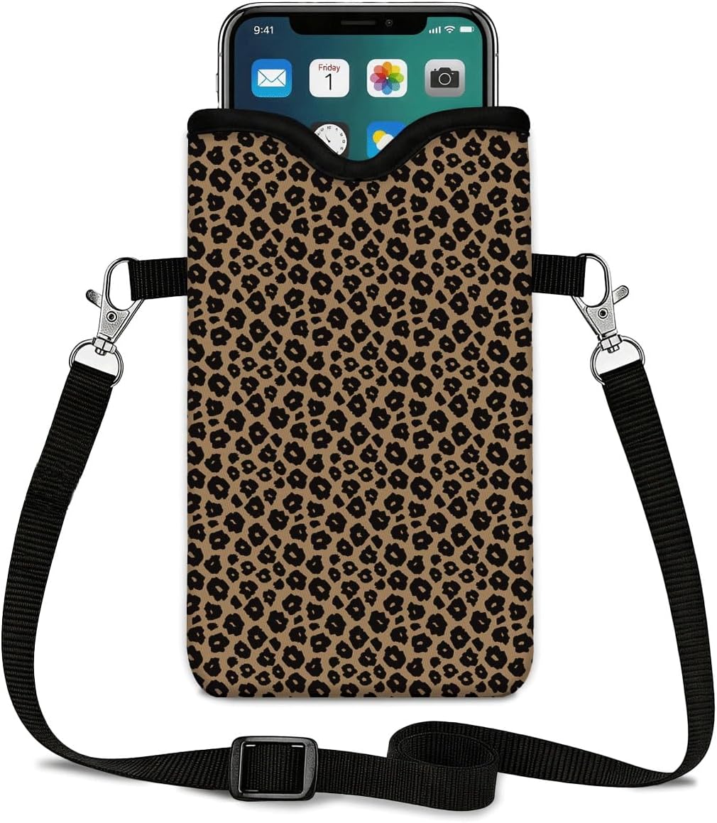 Neoprene Phone Sleeve Pouch Case Bag for Women Men with Crossbody Strap, 7.1x3.9 in, Shockproof Black Cat Mobile Protection Case Bag with Neck Lanyard, Black Cat Garden, Gift for Cats Lovers - Colors A