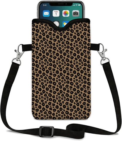 Neoprene Phone Sleeve Pouch Case Bag for Women Men with Crossbody Strap, 7.1x3.9 in, Shockproof Black Cat Mobile Protection Case Bag with Neck Lanyard, Black Cat Garden, Gift for Cats Lovers - Colors A