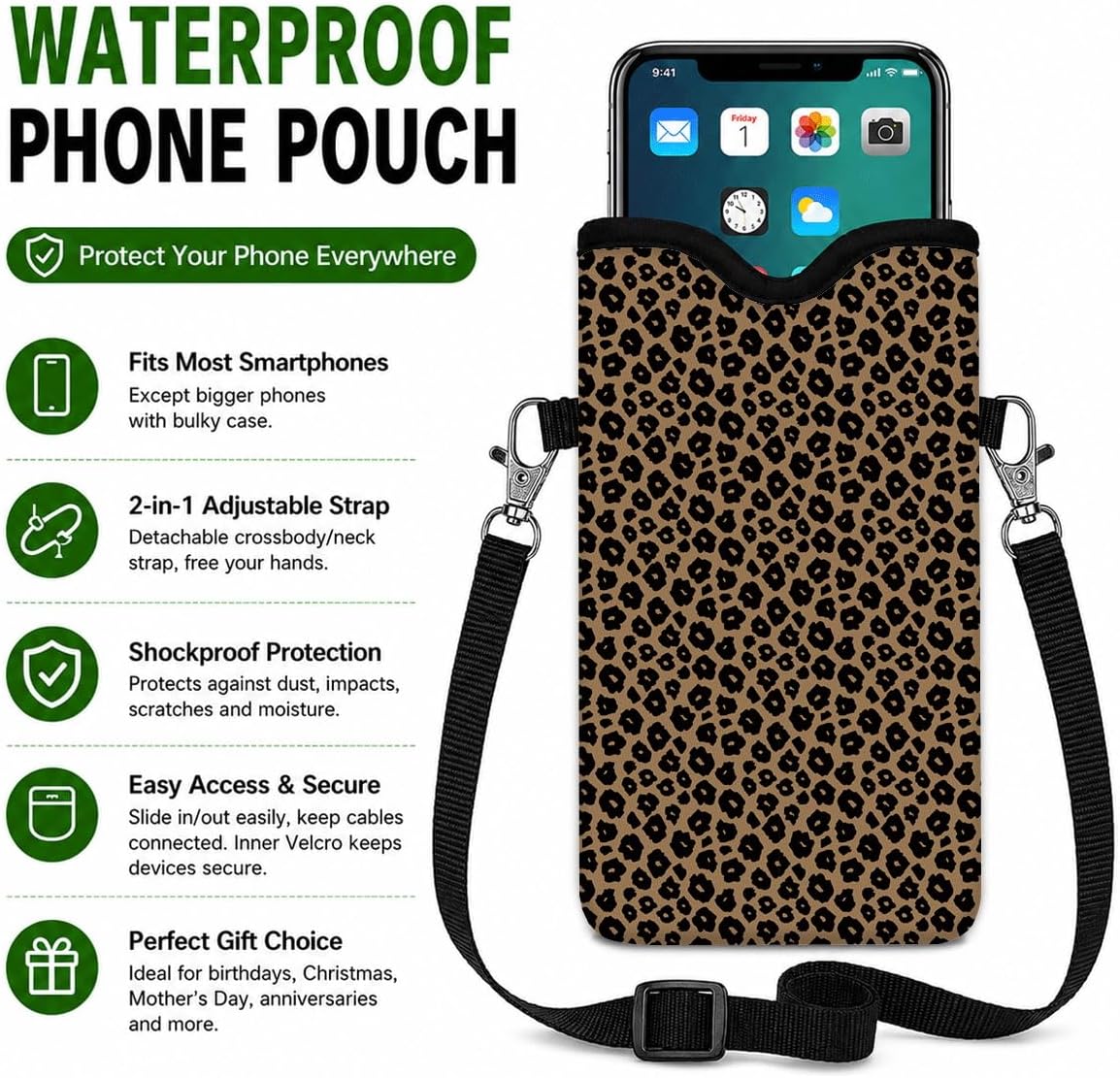 Neoprene Phone Sleeve Pouch Case Bag for Women Men with Crossbody Strap, 7.1x3.9 in, Shockproof Black Cat Mobile Protection Case Bag with Neck Lanyard, Black Cat Garden, Gift for Cats Lovers - Colors A