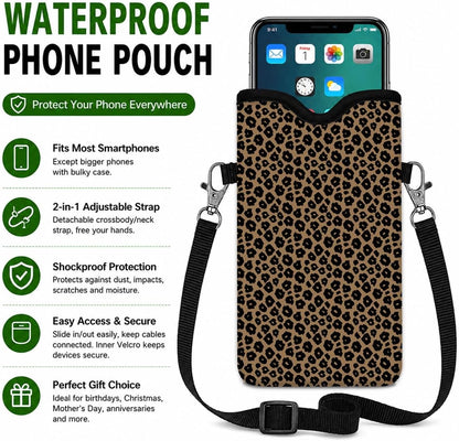 Neoprene Phone Sleeve Pouch Case Bag for Women Men with Crossbody Strap, 7.1x3.9 in, Shockproof Black Cat Mobile Protection Case Bag with Neck Lanyard, Black Cat Garden, Gift for Cats Lovers - Colors A