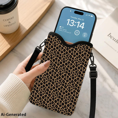 Neoprene Phone Sleeve Pouch Case Bag for Women Men with Crossbody Strap, 7.1x3.9 in, Shockproof Black Cat Mobile Protection Case Bag with Neck Lanyard, Black Cat Garden, Gift for Cats Lovers - Colors A