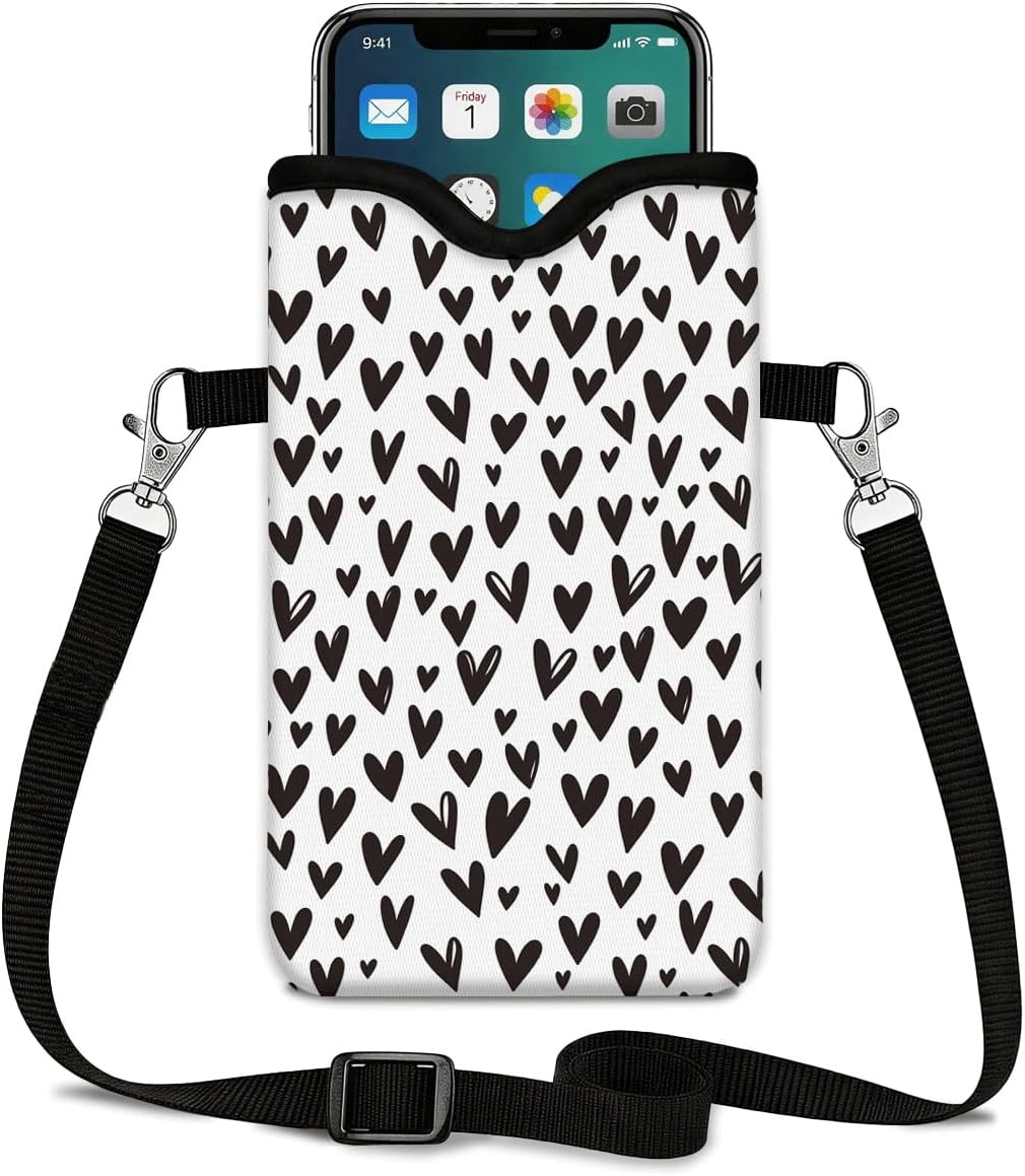 Neoprene Phone Sleeve Pouch Case Bag for Women Men with Crossbody Strap, 7.1x3.9 in, Shockproof Black Cat Mobile Protection Case Bag with Neck Lanyard, Black Cat Garden, Gift for Cats Lovers - Colors A