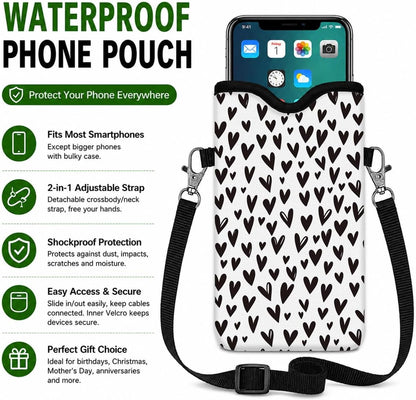 Neoprene Phone Sleeve Pouch Case Bag for Women Men with Crossbody Strap, 7.1x3.9 in, Shockproof Black Cat Mobile Protection Case Bag with Neck Lanyard, Black Cat Garden, Gift for Cats Lovers - Colors A