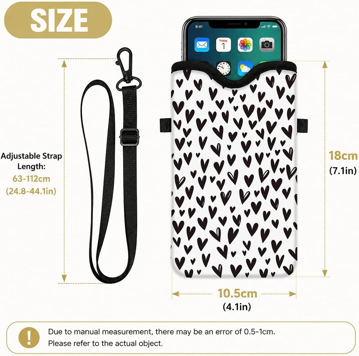 Neoprene Phone Sleeve Pouch Case Bag for Women Men with Crossbody Strap, 7.1x3.9 in, Shockproof Black Cat Mobile Protection Case Bag with Neck Lanyard, Black Cat Garden, Gift for Cats Lovers - Colors A