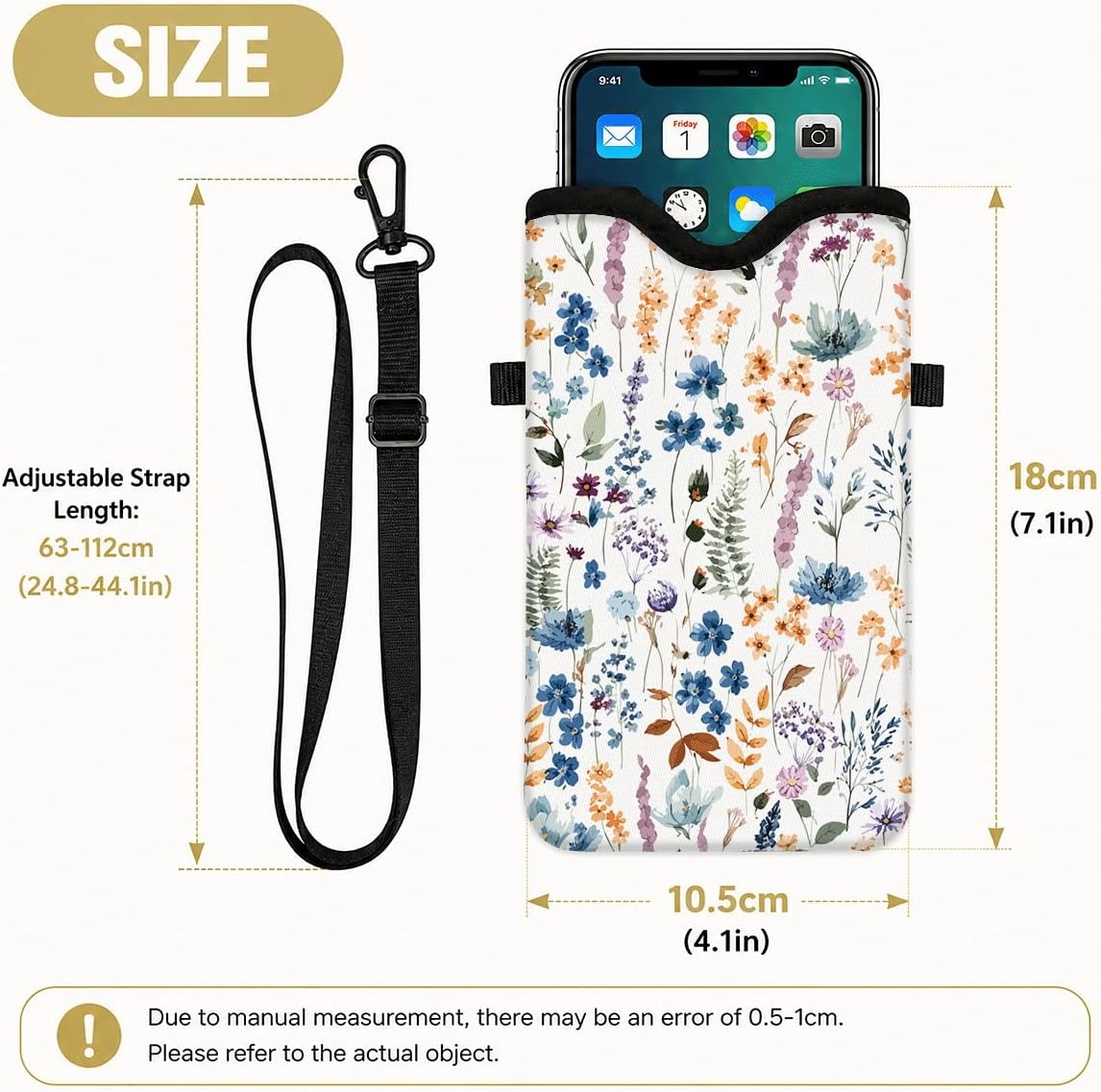Neoprene Phone Sleeve Pouch Case Bag for Women Men with Crossbody Strap, 7.1x3.9 in, Shockproof Black Cat Mobile Protection Case Bag with Neck Lanyard, Black Cat Garden, Gift for Cats Lovers - Colors A