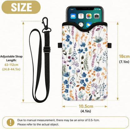 Neoprene Phone Sleeve Pouch Case Bag for Women Men with Crossbody Strap, 7.1x3.9 in, Shockproof Black Cat Mobile Protection Case Bag with Neck Lanyard, Black Cat Garden, Gift for Cats Lovers - Colors A