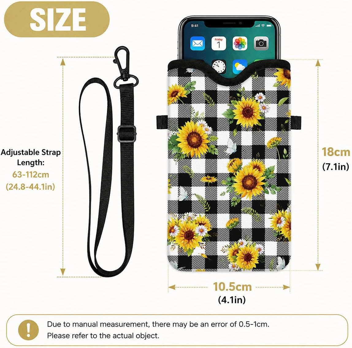 Neoprene Phone Sleeve Pouch Case Bag for Women Men with Crossbody Strap, 7.1x3.9 in, Shockproof Black Cat Mobile Protection Case Bag with Neck Lanyard, Black Cat Garden, Gift for Cats Lovers - Colors A