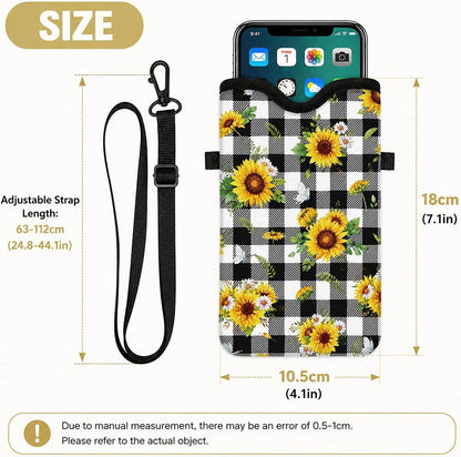 Neoprene Phone Sleeve Pouch Case Bag for Women Men with Crossbody Strap, 7.1x3.9 in, Shockproof Black Cat Mobile Protection Case Bag with Neck Lanyard, Black Cat Garden, Gift for Cats Lovers - Colors A